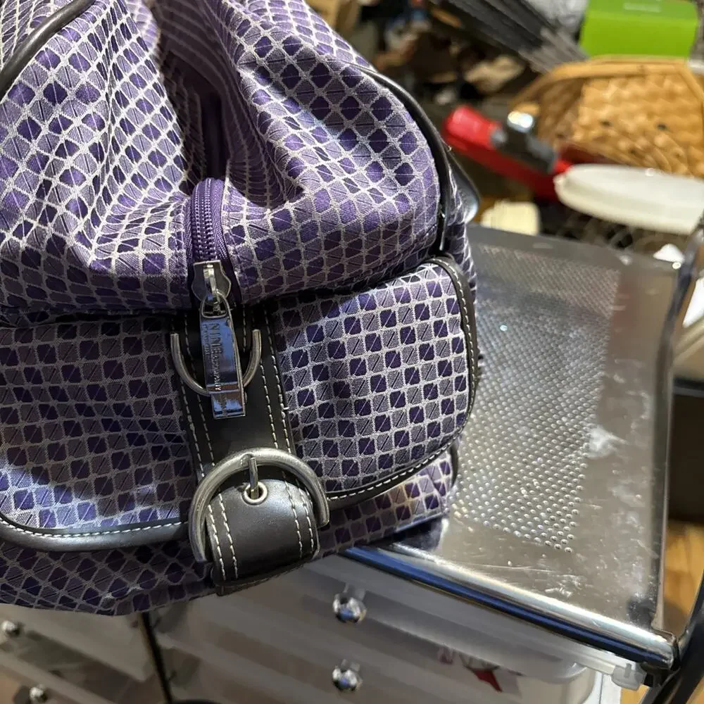 Nine & Company Nine West Purple Checkerboard duffle bag with 3 exterior pockets
